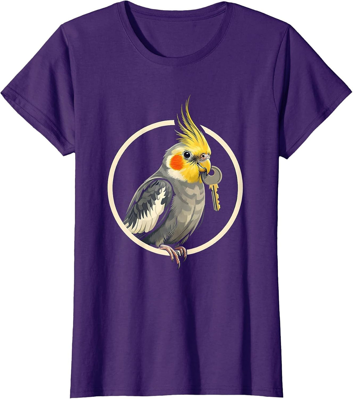 Women's Raised-Crest Cockatiel Emblem Pet Parrot Owner Humor T-Shirt - Purple