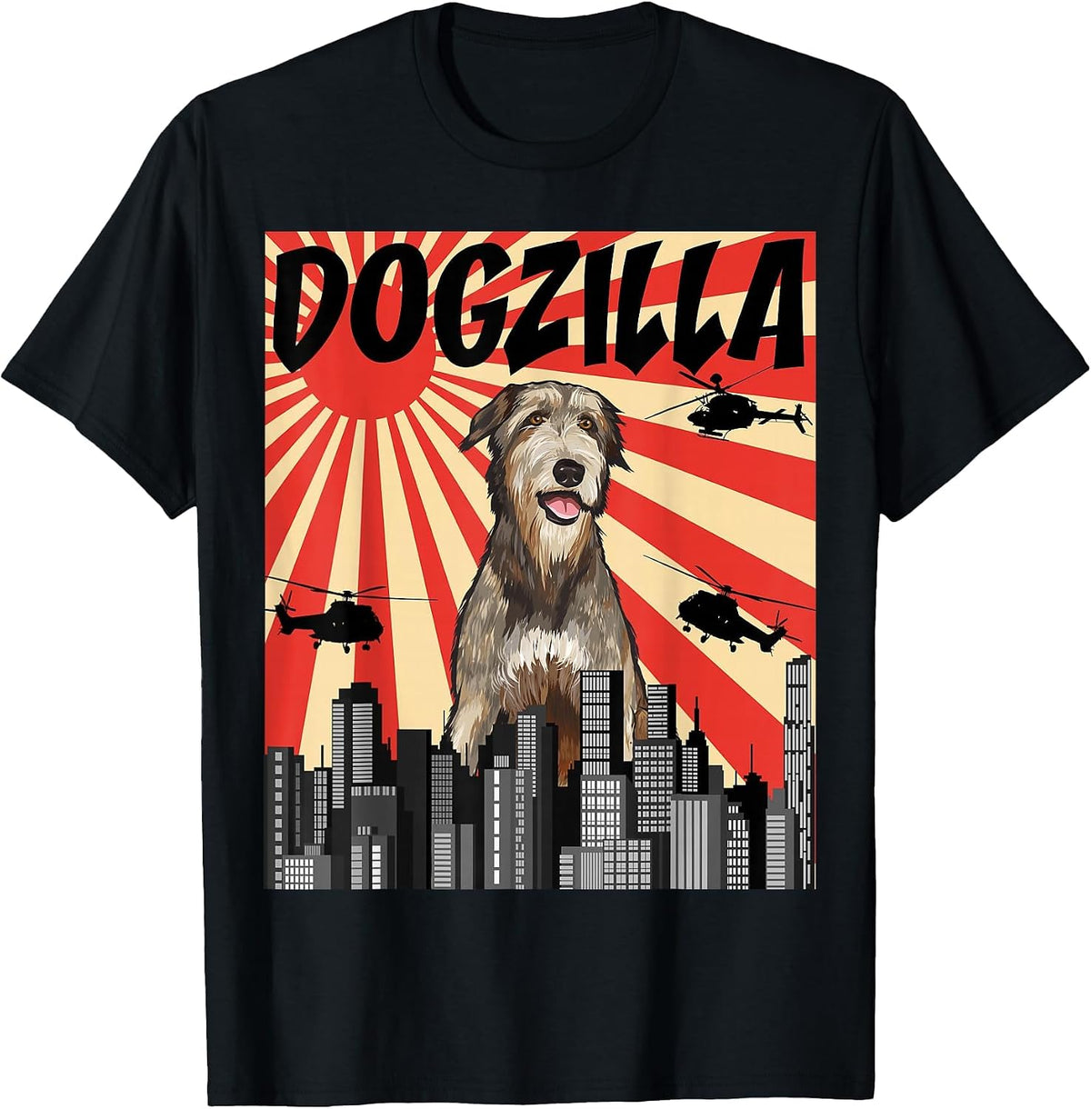 Funny Retro Japanese Dogzilla Irish Wolfhound T-Shirt - Black