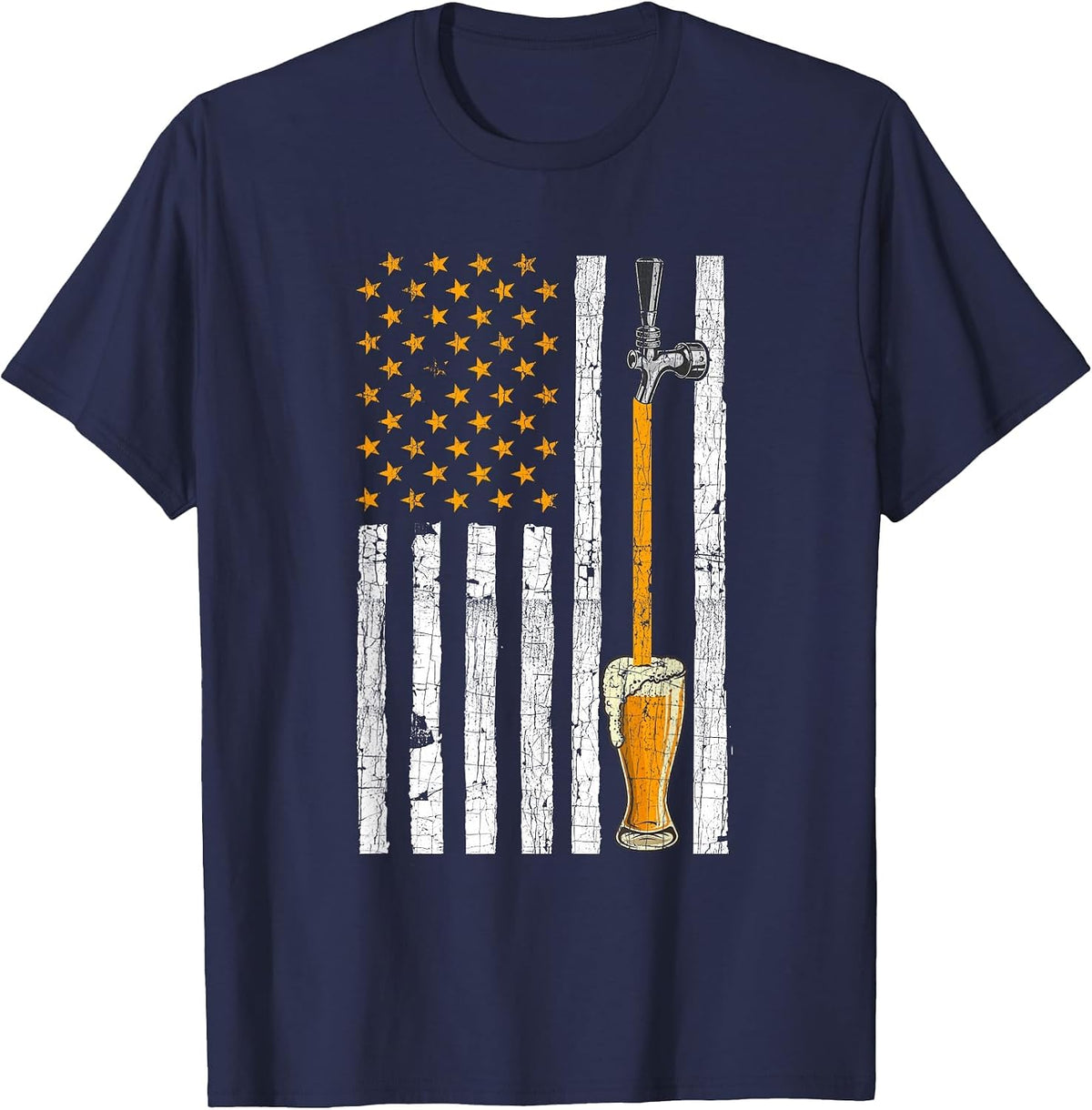 American Flag Beer Tap Funny Humorous Beer Lover 4th of July T-Shirt - Navy Blue