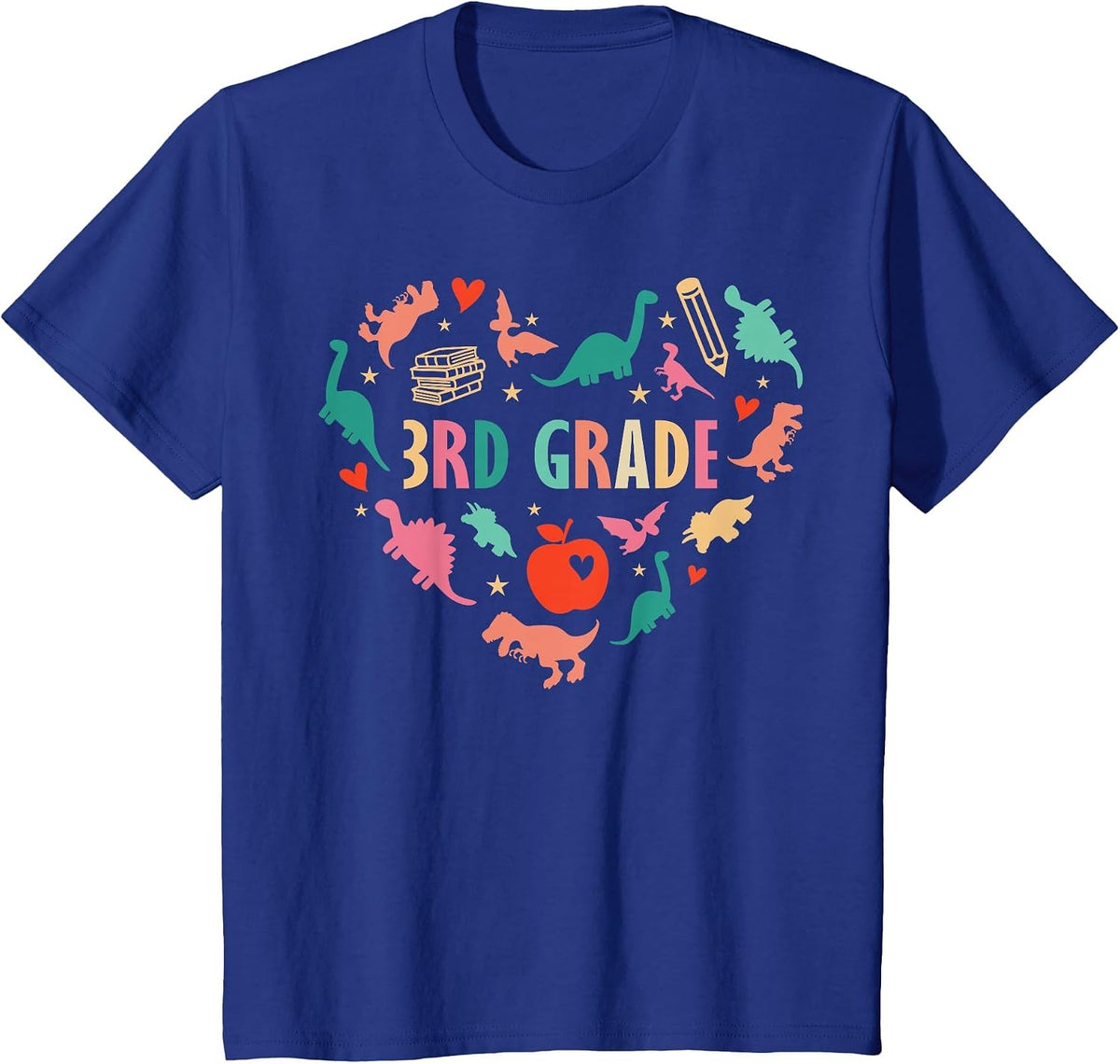 Team 3rd Grade Dinosaur Heart Third Grade Crew Teacher Kids T-Shirt - Royal Blue