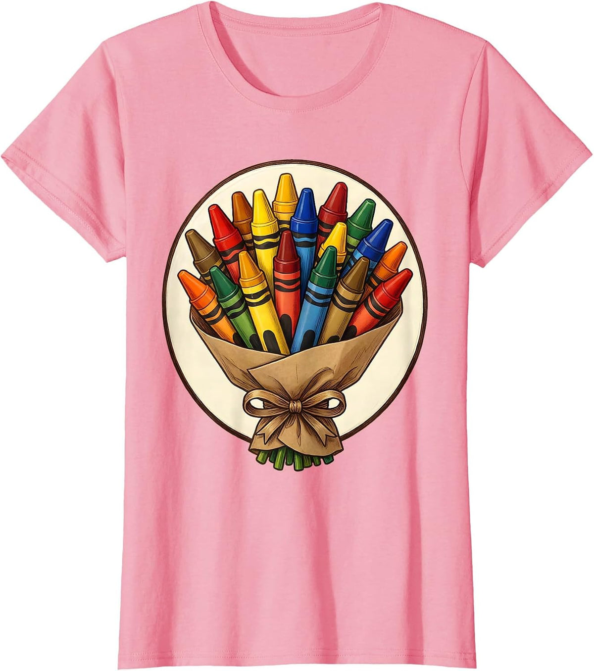Women's Third Grade Teacher Crayon Bouquet Gift T-Shirt - Pink