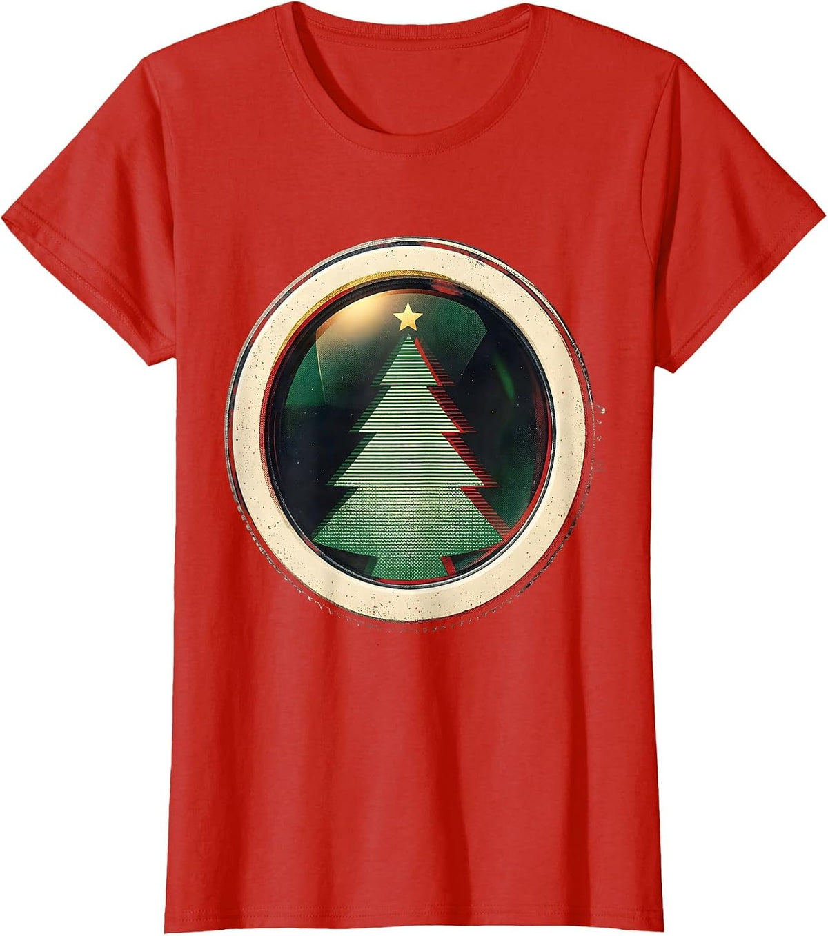 Women's Christmas Tree Eye Lens Optometrist Humor Workwear T-Shirt - Red