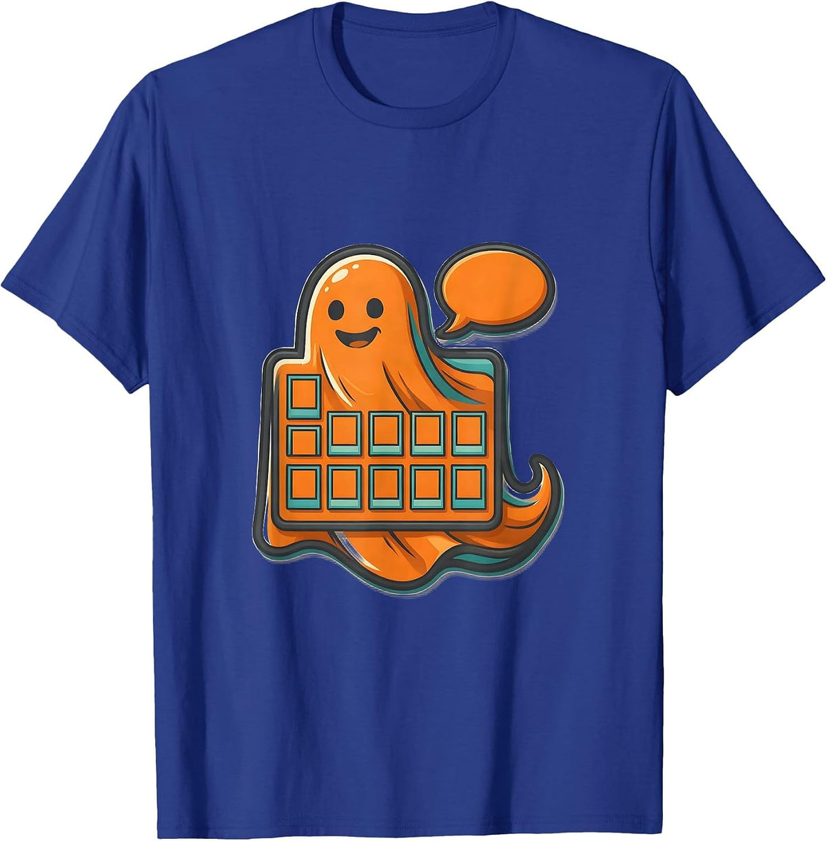 Men's Friendly Ghost Speech Board Halloween Teacher Costume Humor T-Shirt - Royal Blue