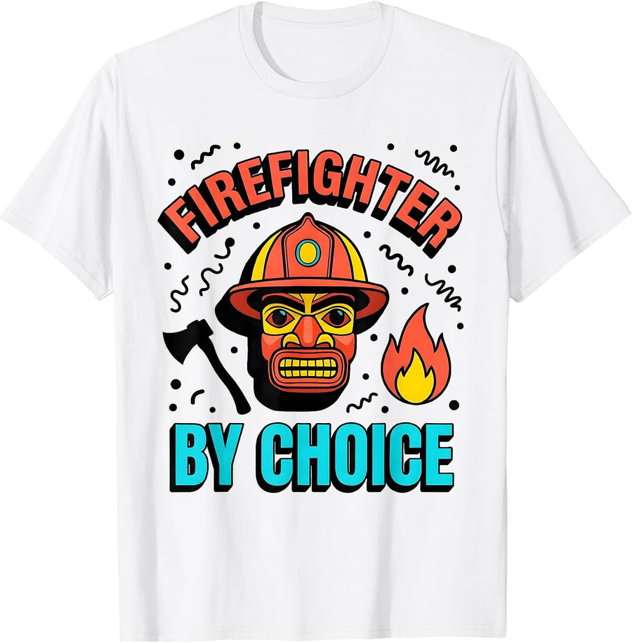 Men's Firefighter By Choice Brave Hero Design T-Shirt - White
