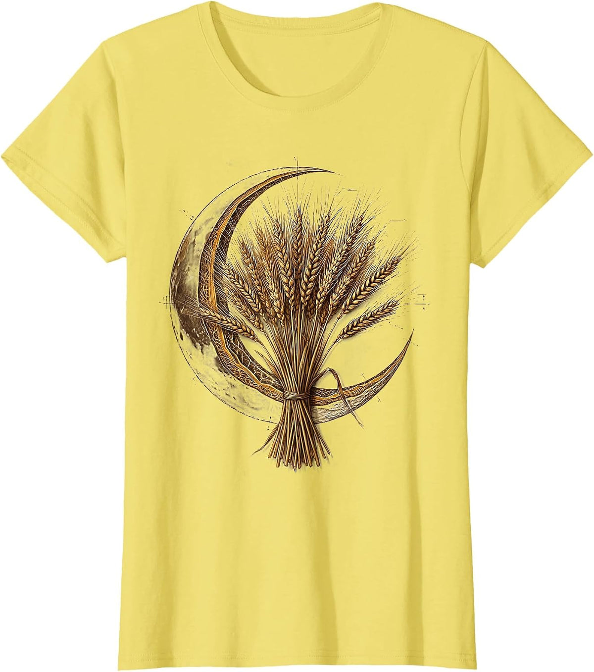 Virgo Crescent Moon Wheat Bundle Astrology Design T-Shirt - Lemon Yellow