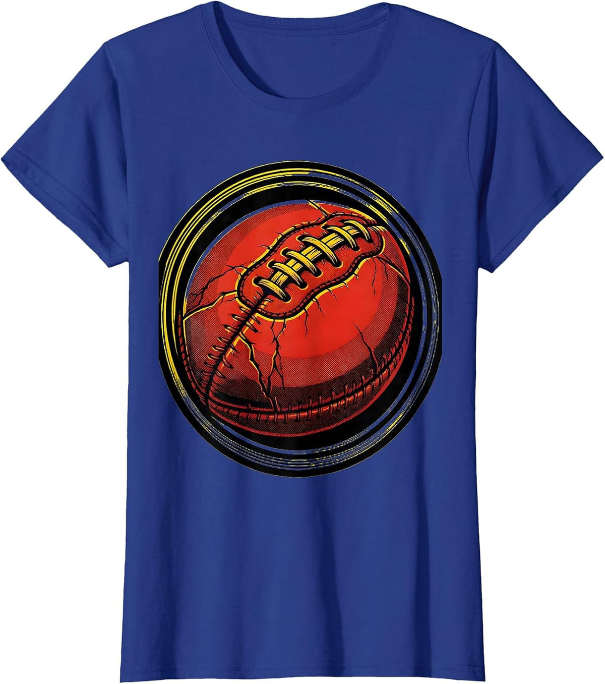 Women's Vintage Cracked Leather Rugby Ball Graphic T-Shirt - Royal Blue