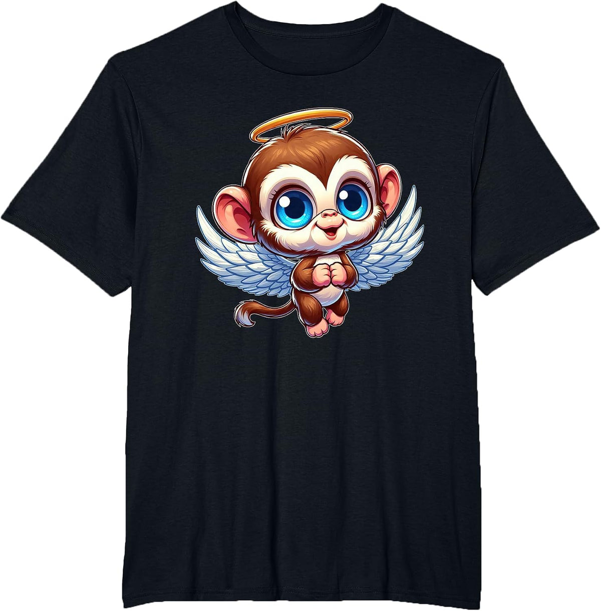 Cute Monkey Angel Chimp Angel T-Shirt - Black