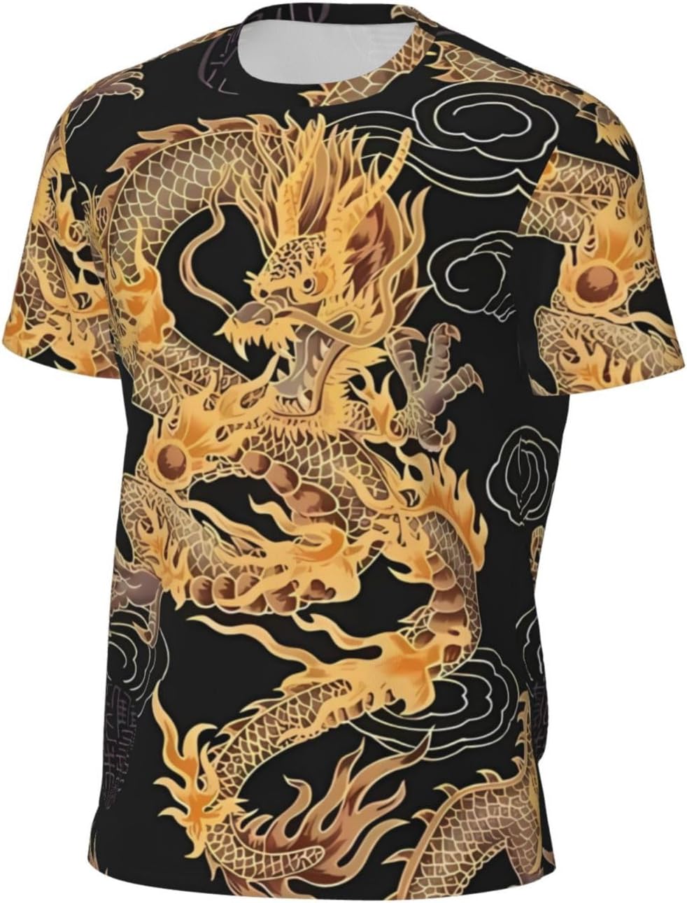 Blue Men's Short Sleeve Mesh Crew Neck T Shirt Athletic Running Gym Tee - Oriental Dragon