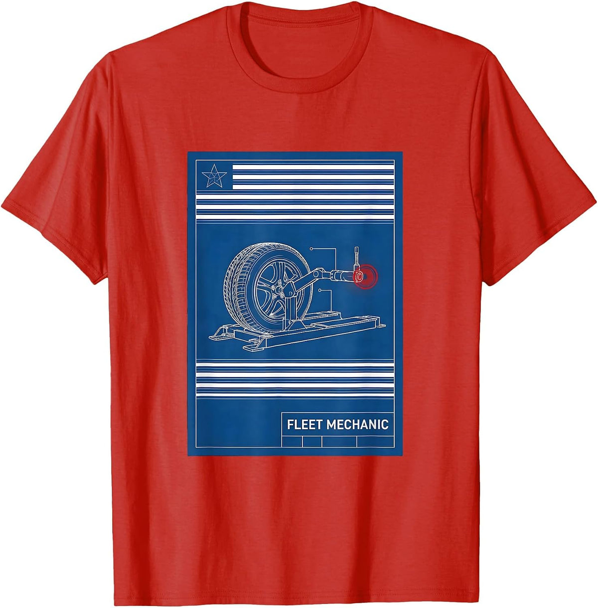 Men's Fleet Mechanic Technical Blueprint Patriotic American Flag T-Shirt - Red