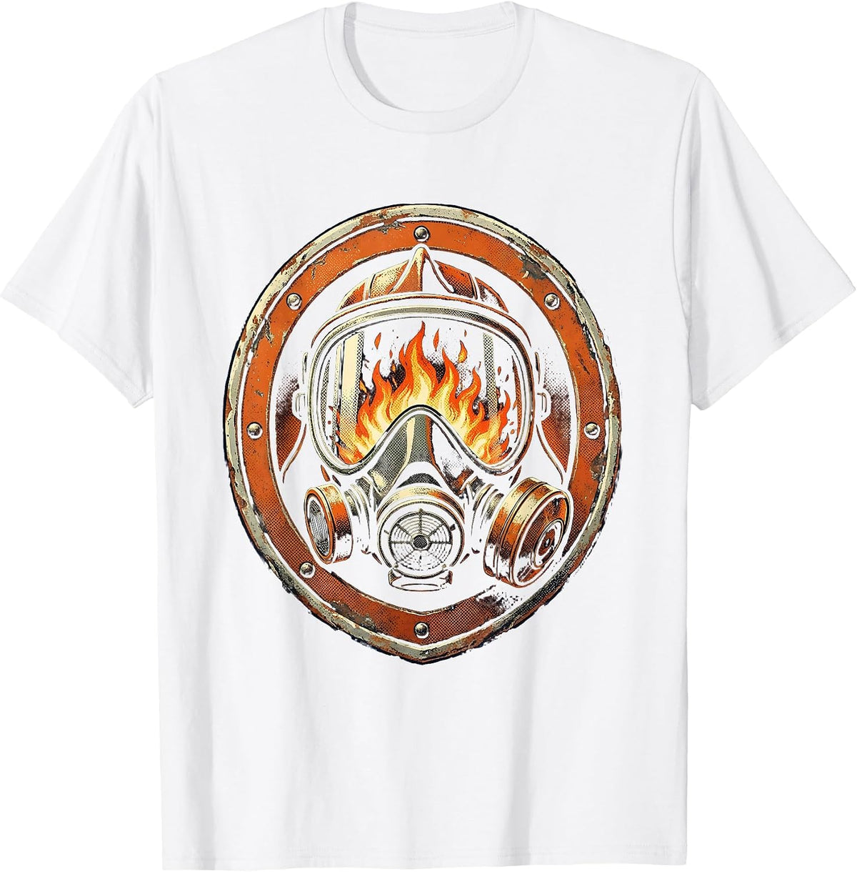 Men's Firefighter Mask Flames Reflected in Visor Graphic T-Shirt - White