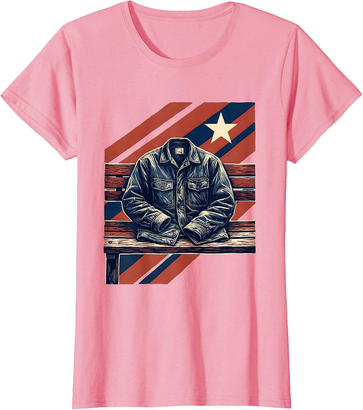 Women's Work Jacket Linocut Patriotic Labor Day Tribute T-Shirt - Pink