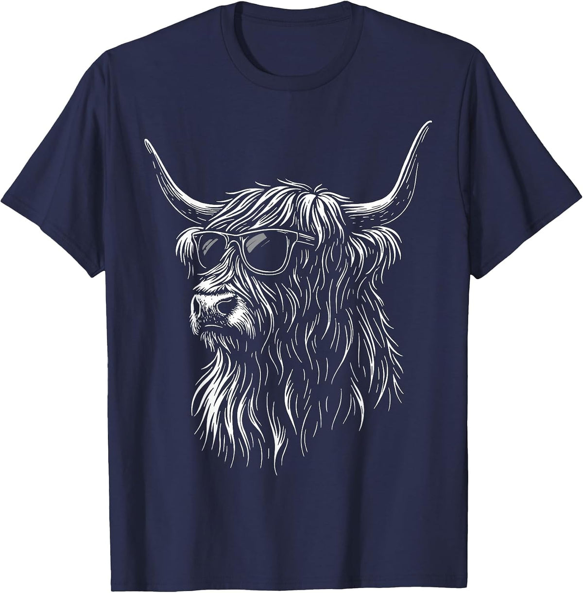 Highland Cow Sunglasses Farmer Highland Cattle T-Shirt - Navy Blue