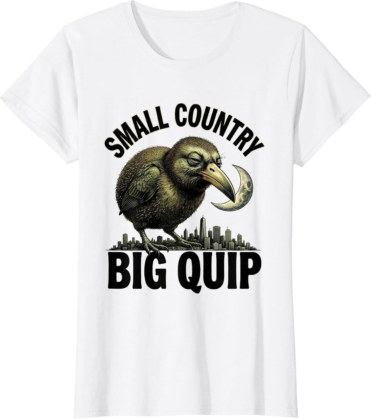 Small Country Big Quip Funny Kiwi Bird Rugby Fan NZ Pride T-Shirt - White