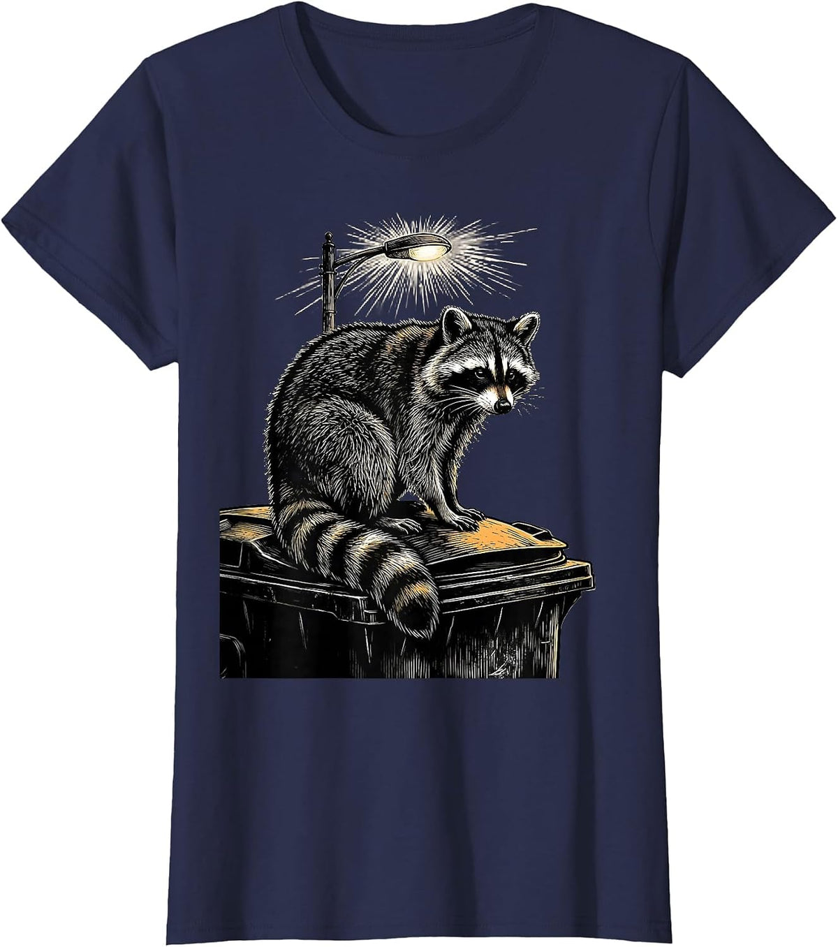 Women's Raccoon on Dumpster Night Scene Illustration T-Shirt - Navy Blue