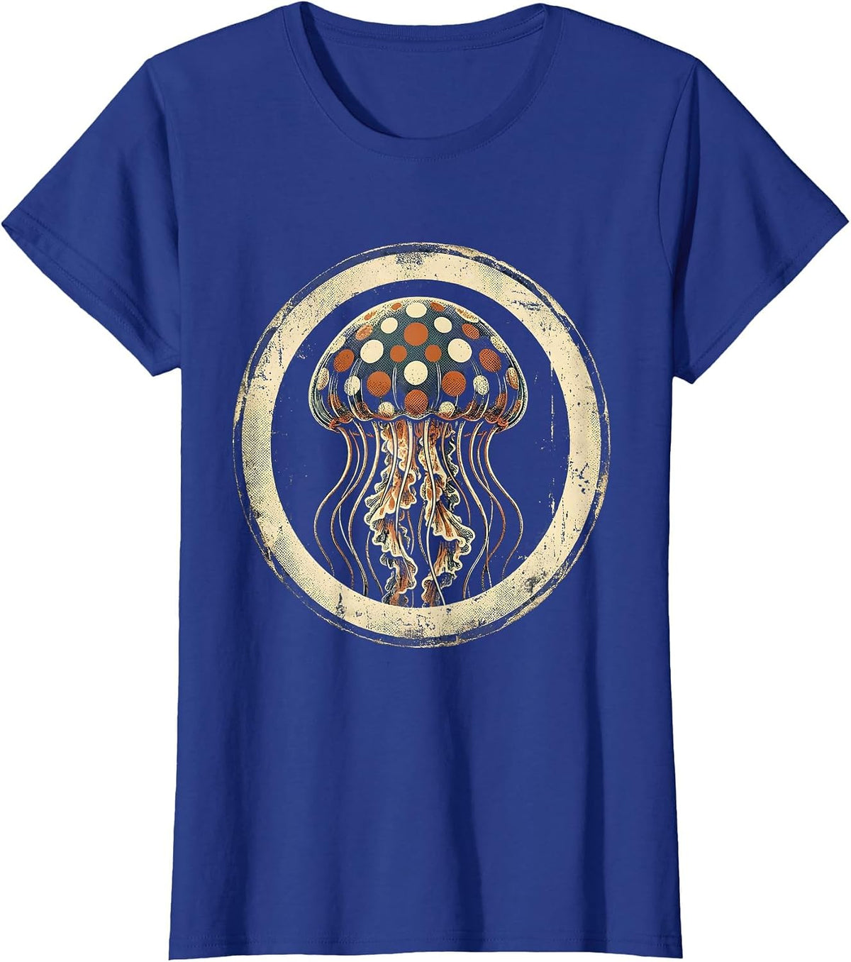 Women's Glowing Polka Dot Jellyfish Illustration T-Shirt - Royal Blue