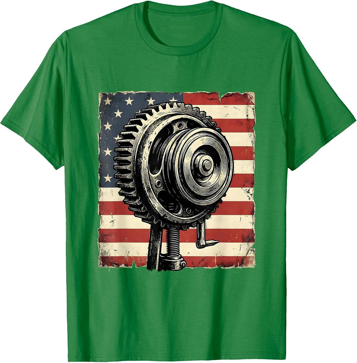 Men's Three-Jaw Gear Puller Patriotic Mechanic Oilfield Worker T-Shirt - Kelly Green