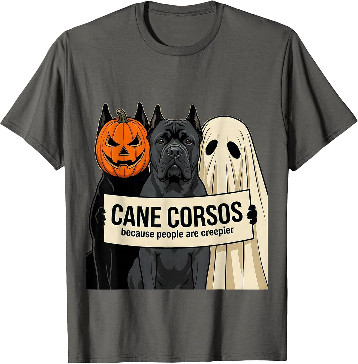Cane Corsos, because people are creepier Halloween T-Shirt - Asphalt Grey