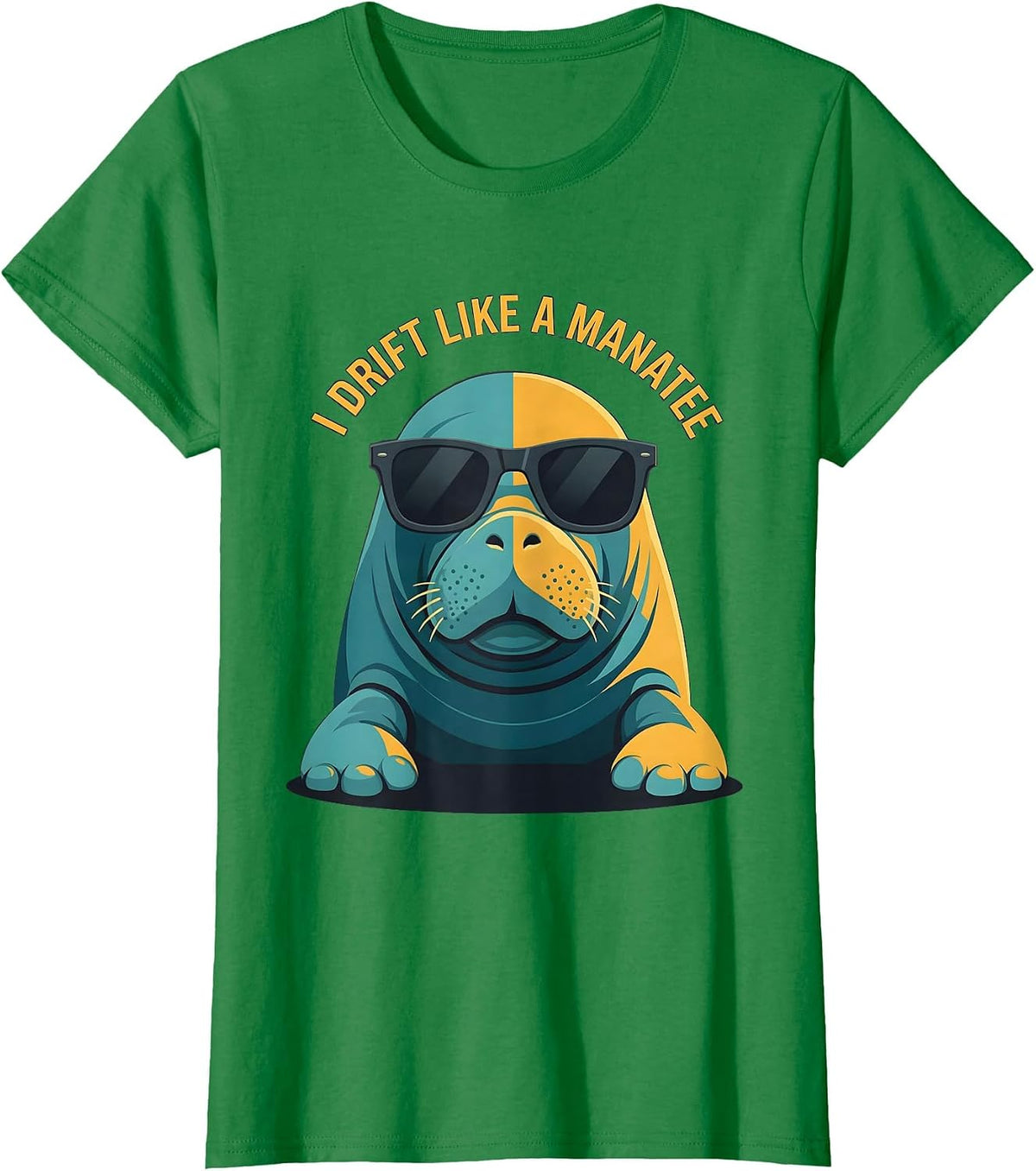 I Drift Like A Manatee Flat Vector Novelty Animal Humor T-Shirt - Kelly Green