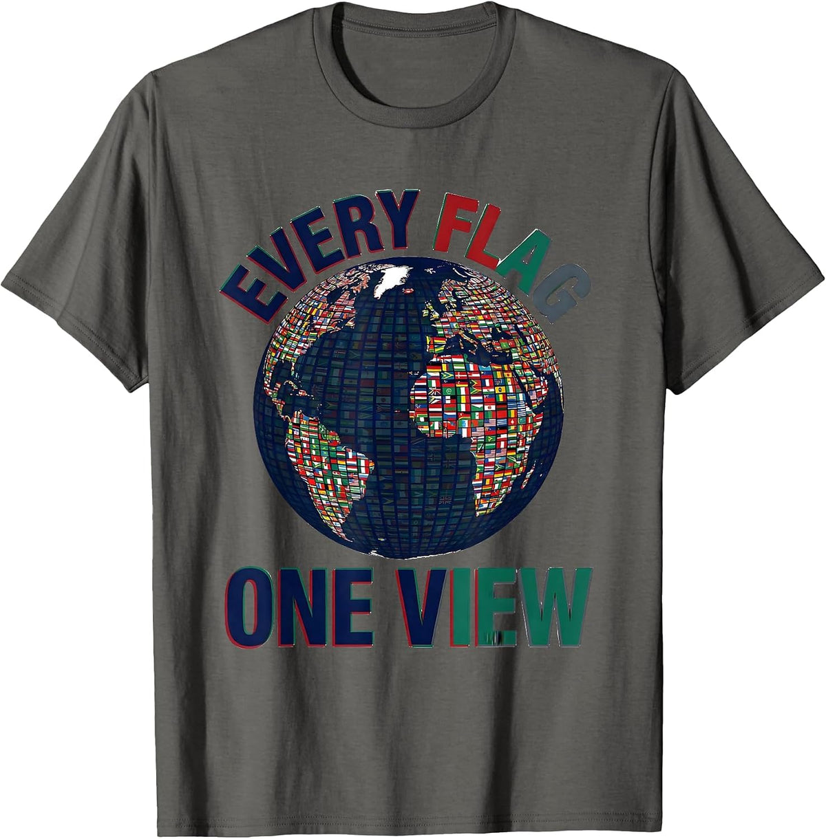 Every Flag One View Retro World Travel Geography T-Shirt - Asphalt Grey