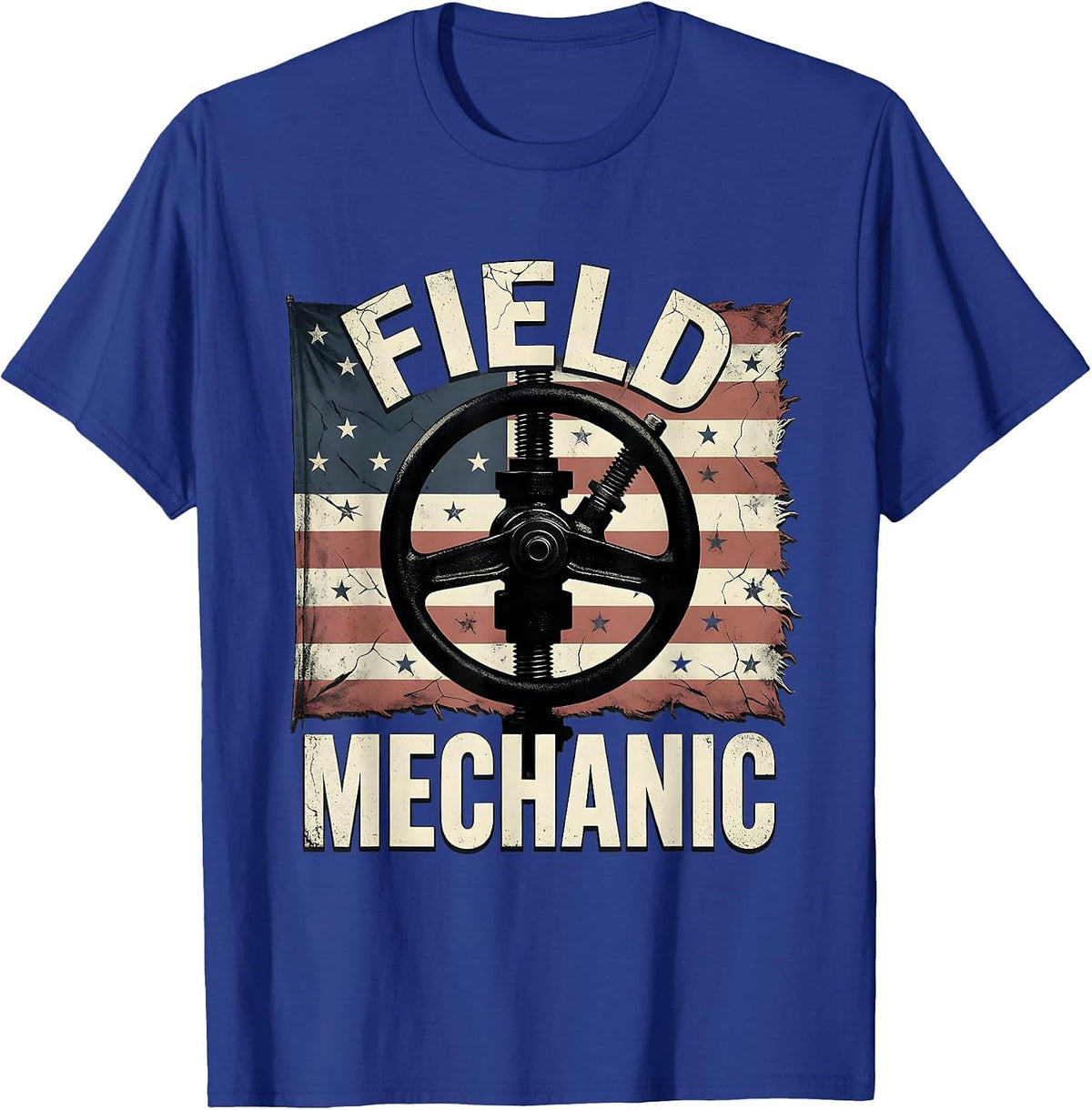 Men's Field Mechanic Distressed American Flag Mechanic Gift T-Shirt - Royal Blue