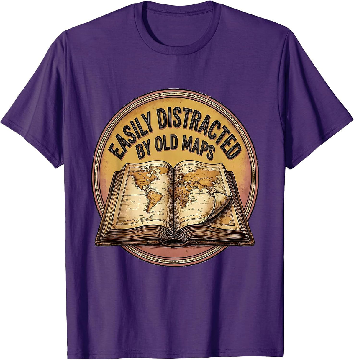 Men's Easily Distracted By Old Maps Funny History Teacher T-Shirt - Purple
