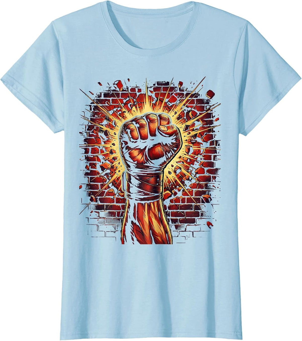 Fist Through Brick Wall Boxing Graphic T-Shirt - Baby Blue