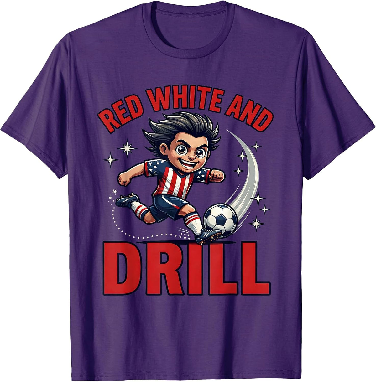 Men's Red White and Drill Funny Soccer Player Fourth of July T-Shirt - Purple
