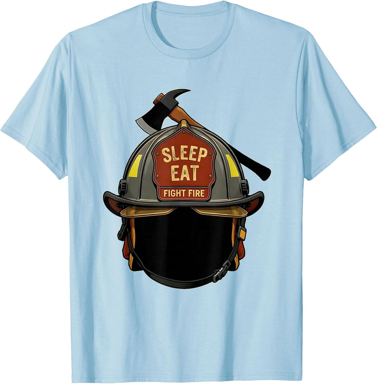 Men's Sleep Eat Fight Fire Firefighter Design T-Shirt - Baby Blue