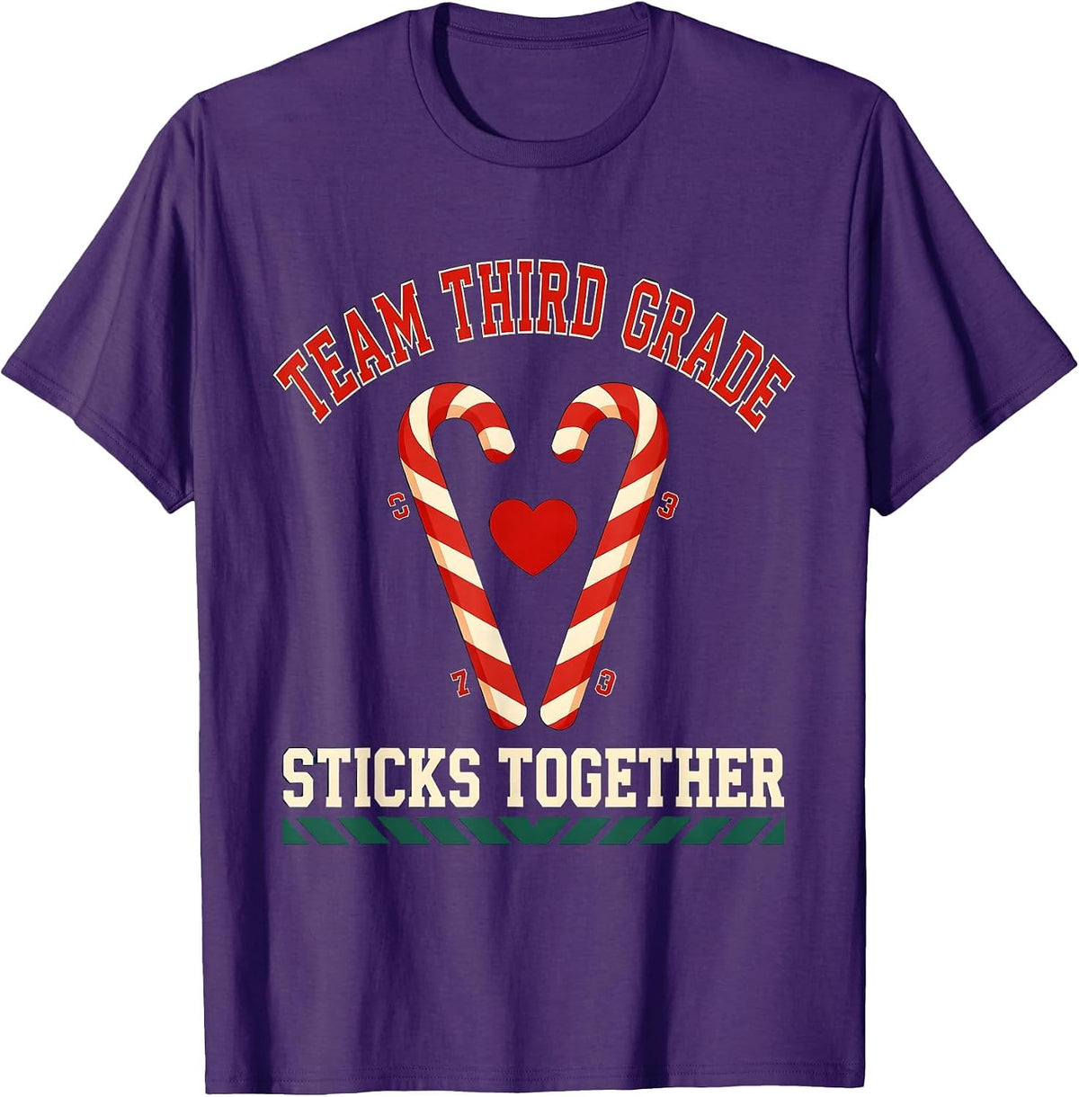 Team Third Grade Sticks Together Christmas Candy Cane T-Shirt - Purple