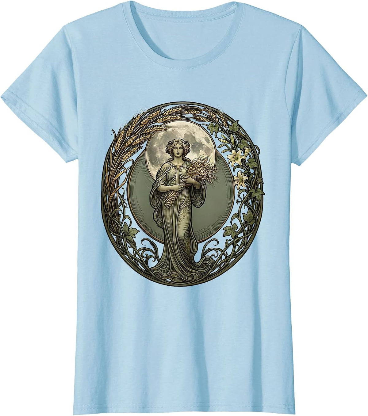 Virgo Harvest Moon Robed Figure Astrology T-Shirt - Baby Blue