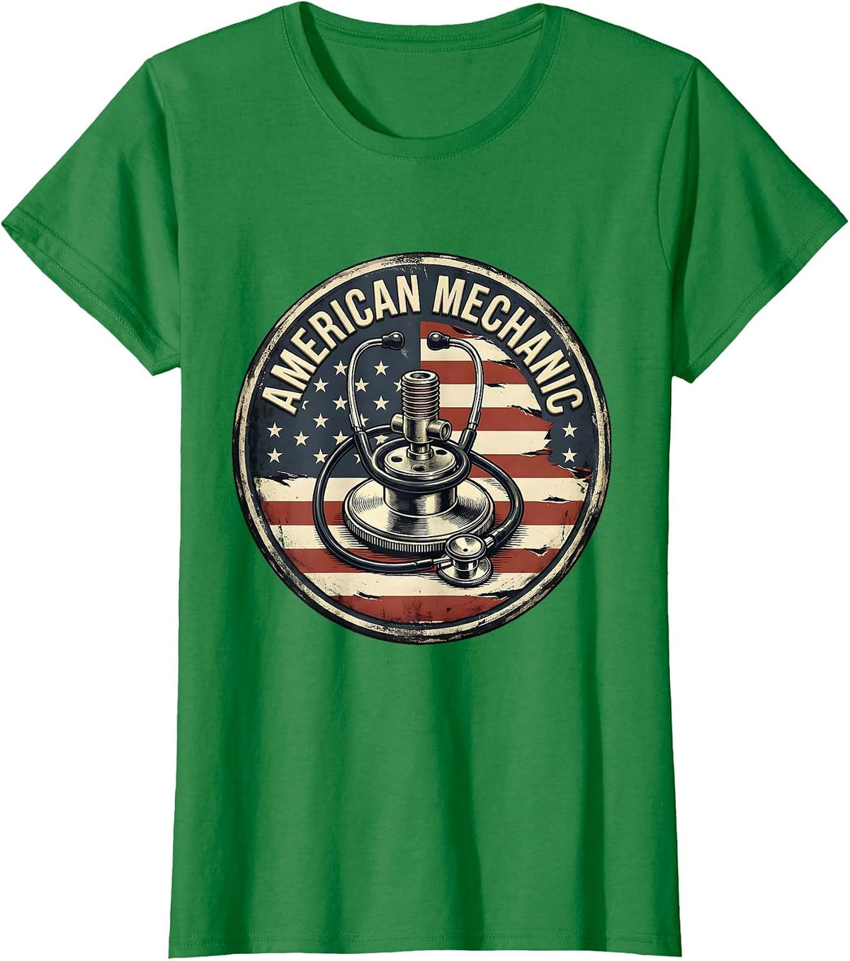 American Mechanic Vintage Patriotic Mechanic Gift T-Shirt - Kelly Green