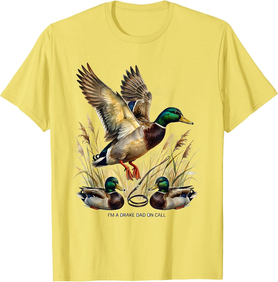 Men's I'm A Drake Dad On Call Watercolor Mallard Duck Hunting Dad T-Shirt - Lemon Yellow