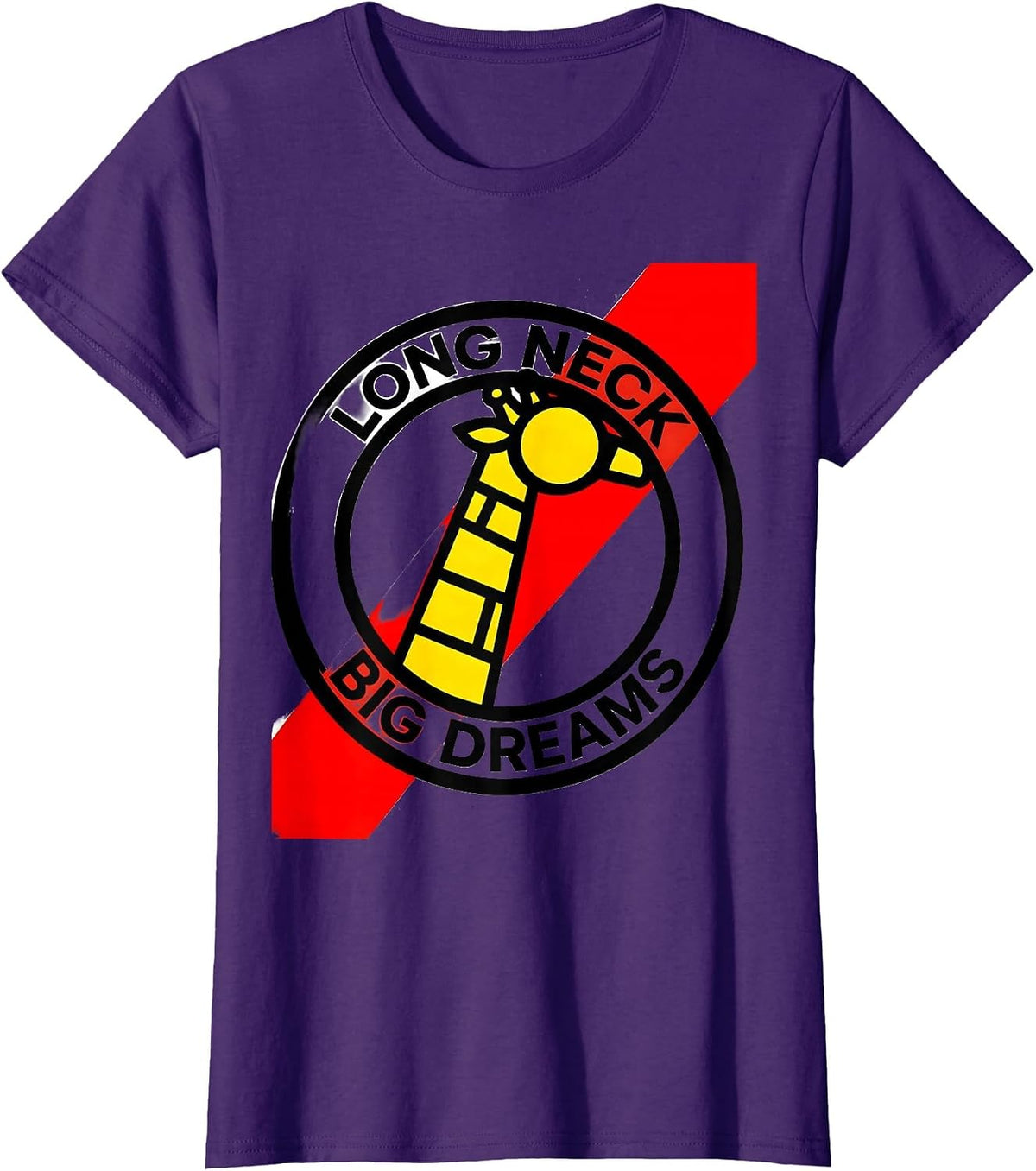 Women's Long Neck Big Dreams Giraffe Graphic Design T-Shirt - Purple