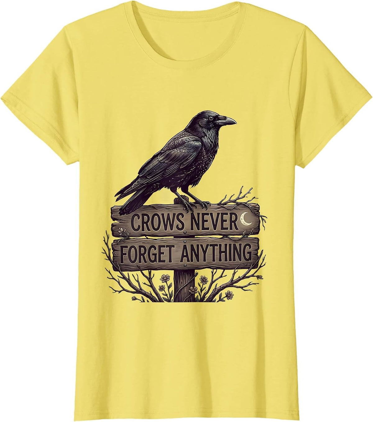 Crows Never Forget Anything F Awk F Crow Design T-Shirt - Lemon Yellow