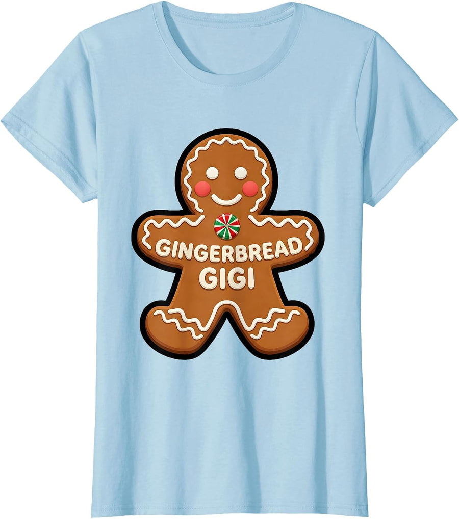 Women's Gingerbread Gigi Flat Digital Clip-Art Family Matching T-Shirt - Baby Blue