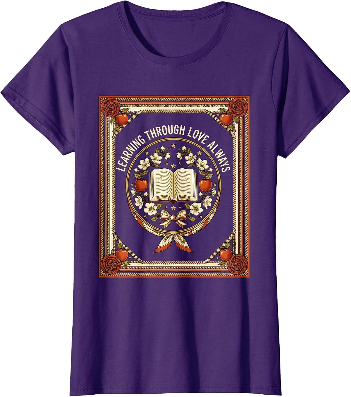 Women's Learning Through Love Always Preschool Teacher T-Shirt - Purple