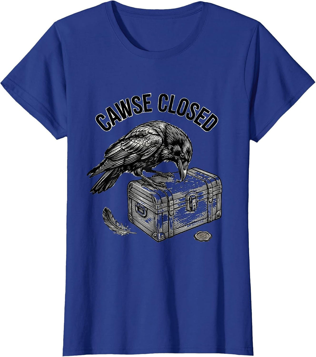 Women's Cawse Closed Line Art Dark Humor Gothic Crow Lover T-Shirt - Royal Blue