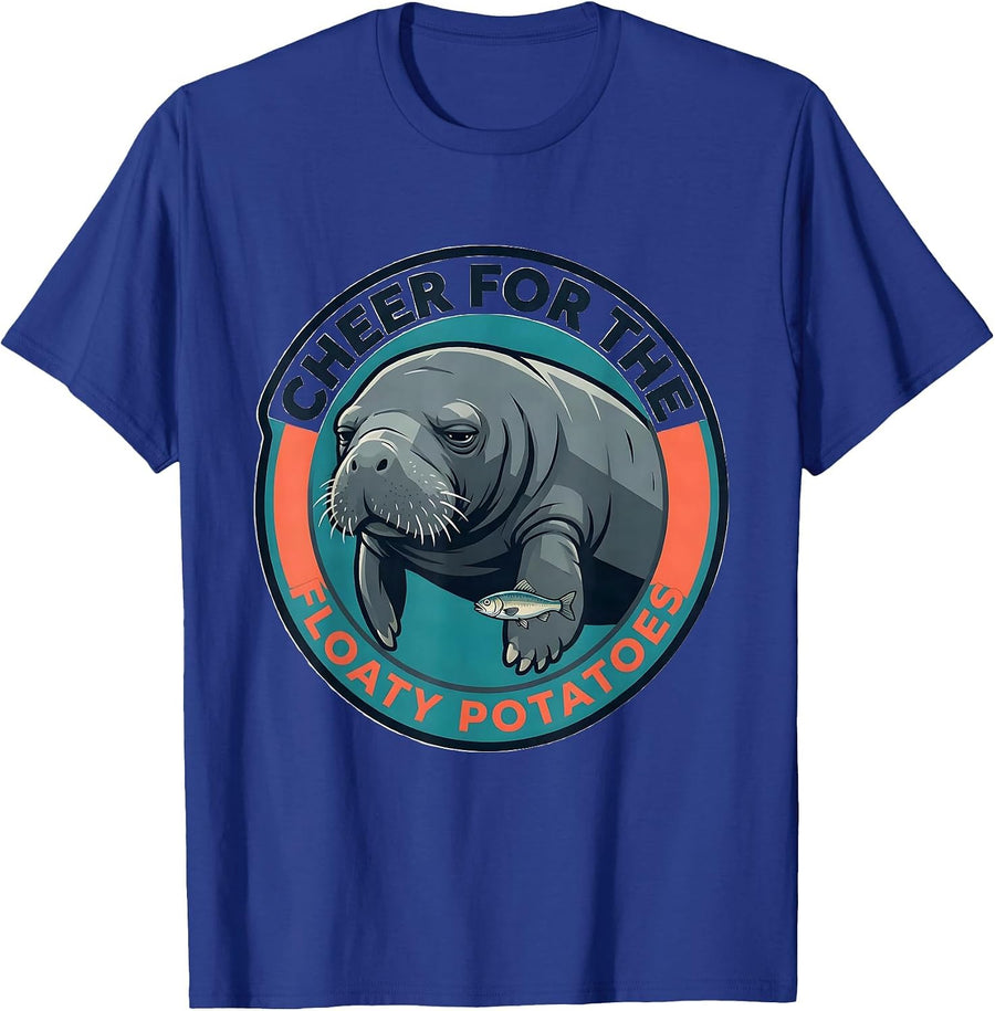 Cheer For The Floaty Potatoes Funny Manatee Lover Sea Animal T-Shirt - Royal Blue