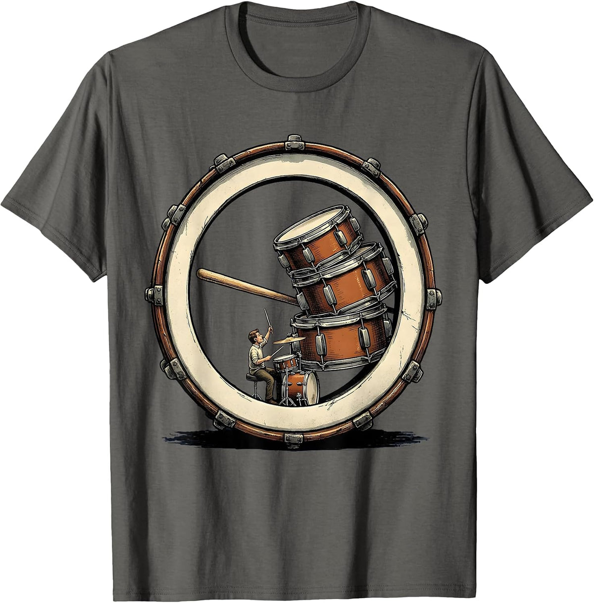 Tiny Drummer Vintage Humor Drumline Percussionist T-Shirt - Asphalt Grey