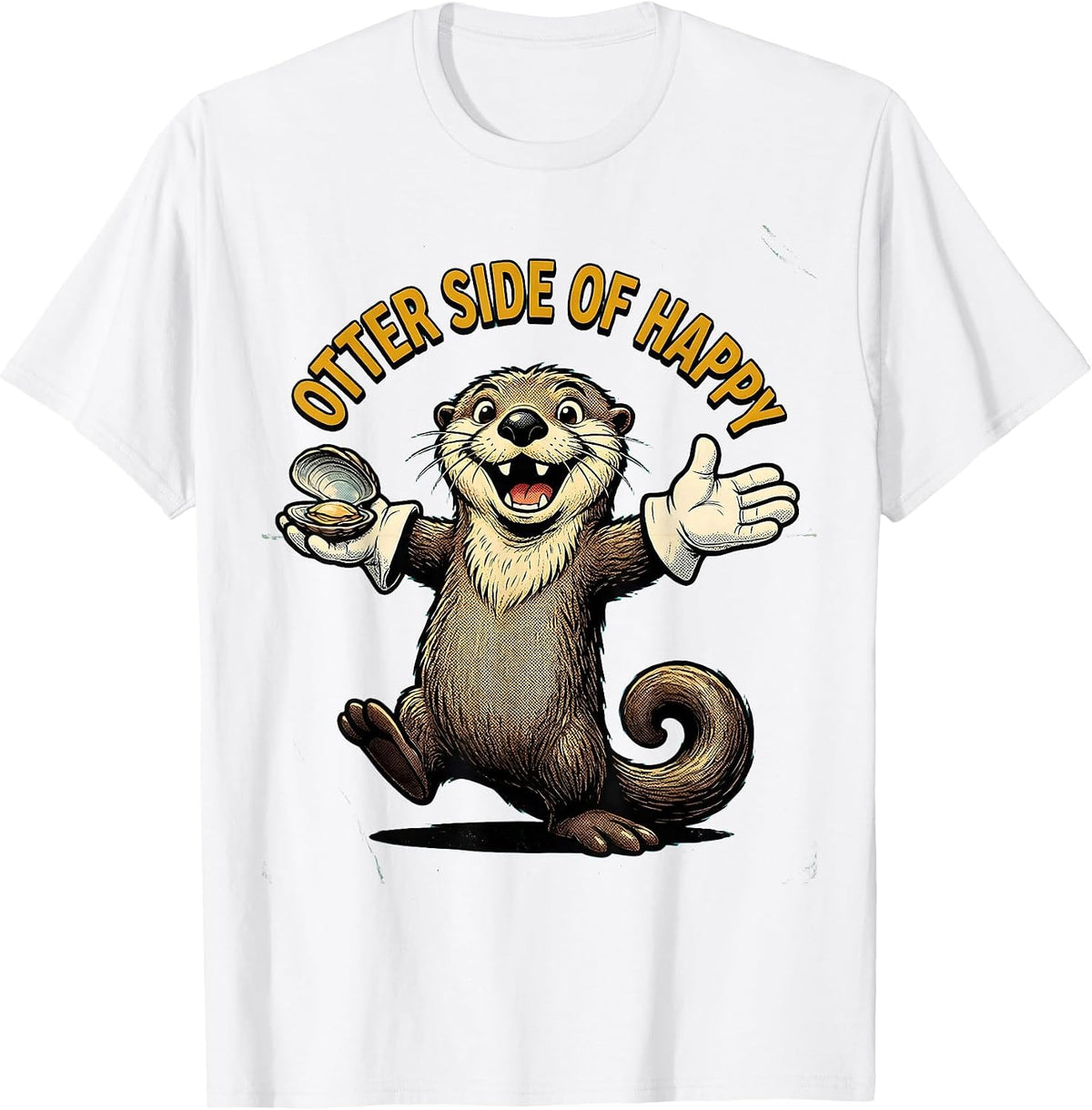 Men's Otter Side of Happy Cute Otter Design T-Shirt - White
