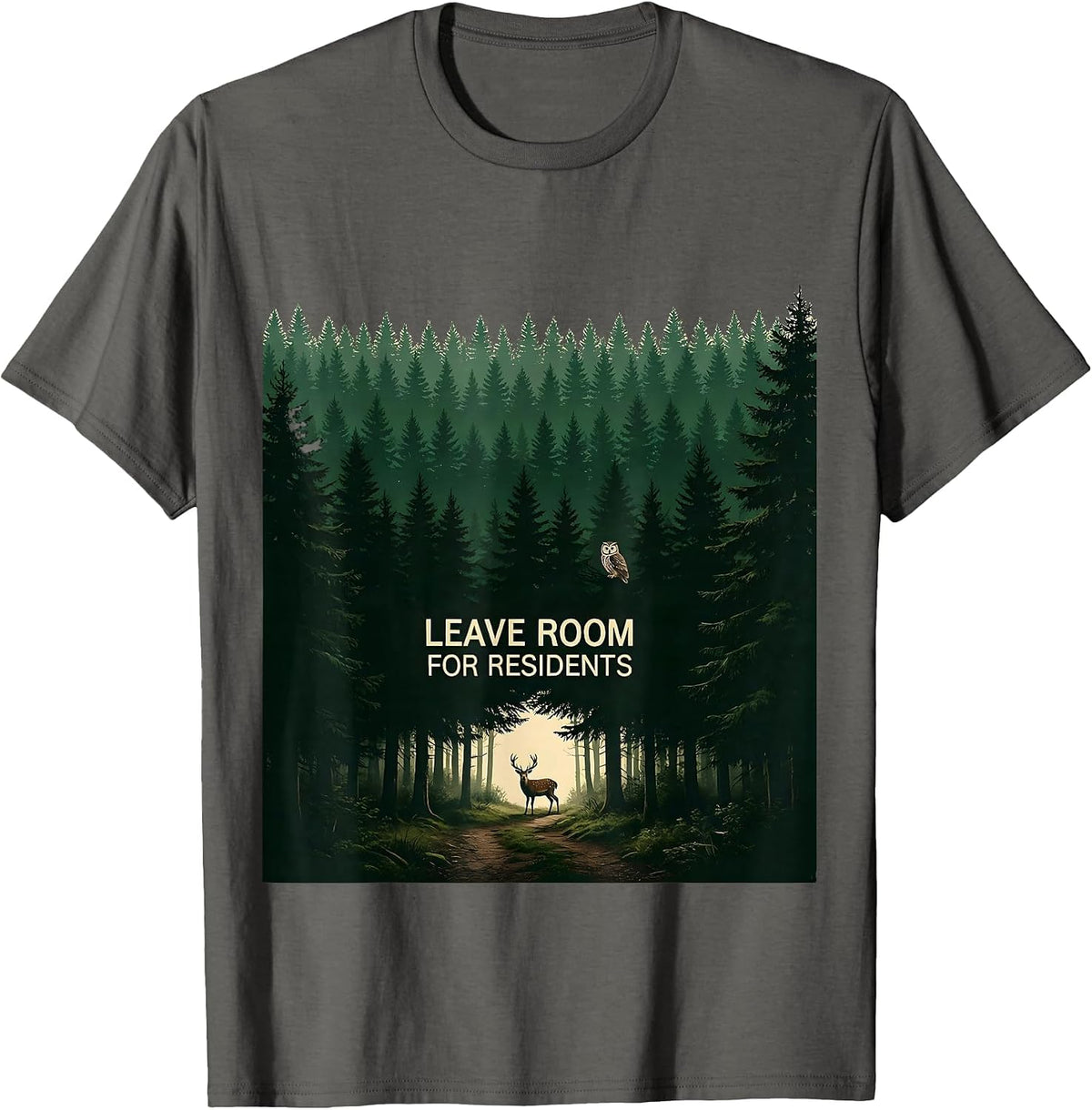 Leave Room For Residents Vintage Forest Wildlife Nature T-Shirt - Asphalt Grey
