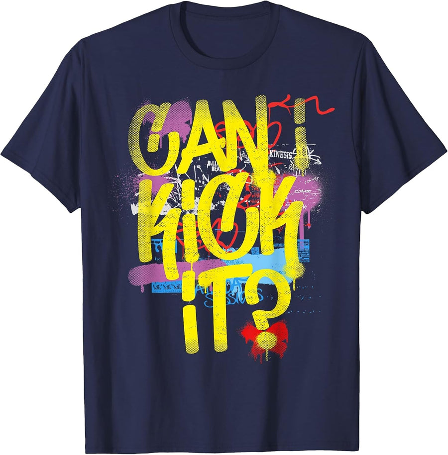 Can I Kick It? 80s 90s Hip Hop B-Boy Old School Rap Graffiti T-Shirt - Navy Blue
