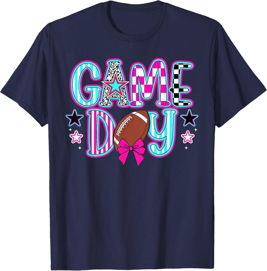 Game Day Coquette Football Game Day Football T-Shirt - Navy Blue