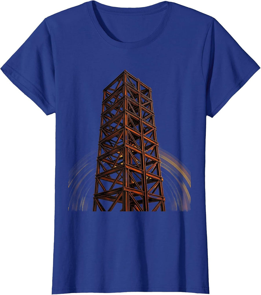 Labor Day Rising Skyscraper Steel Girder Illustration T-Shirt, Women, Royal Blue, Small - As Pictured