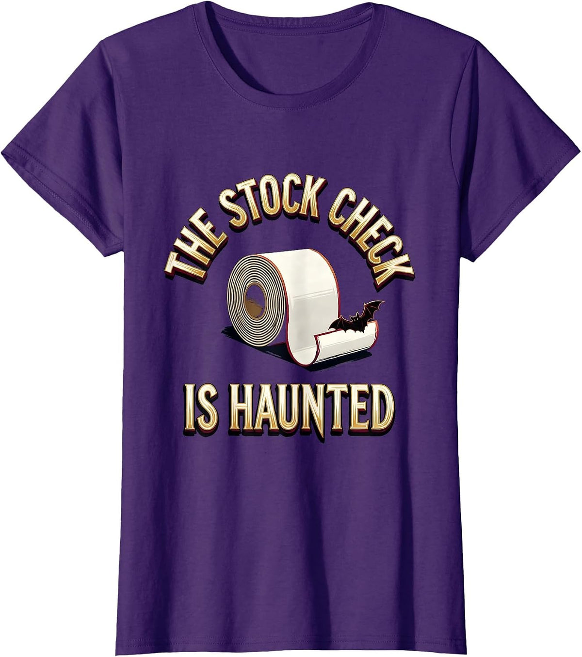Women's The Stock Check Is Haunted Funny Pharmacy Tech Halloween T-Shirt - Purple