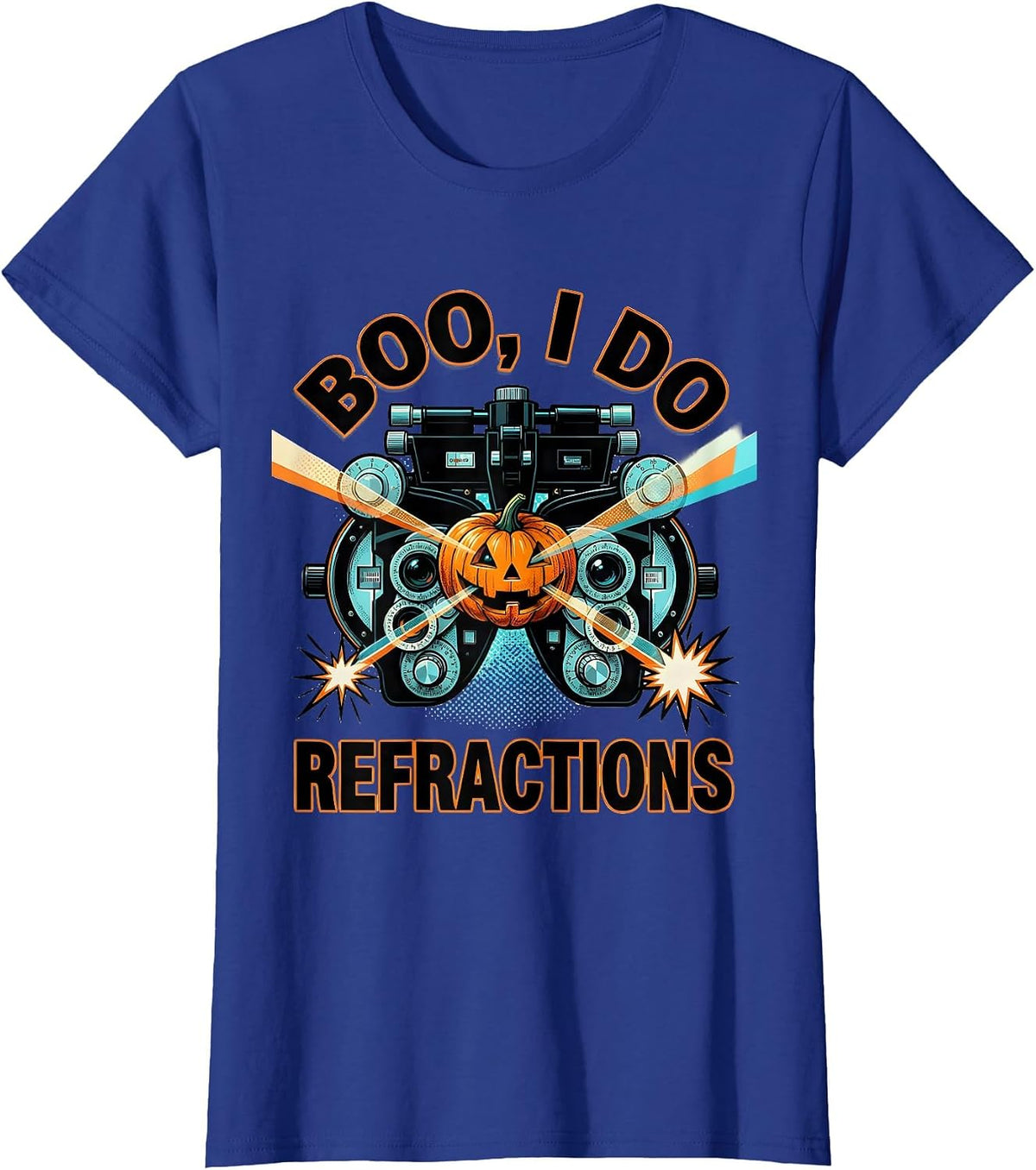 Women's Boo I Do Refractions Pop Art Optometrist Halloween Eye T-Shirt - Royal Blue