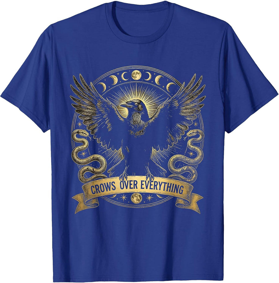 Crows Over Everything Bold Crow Graphic Design T-Shirt - Royal Blue