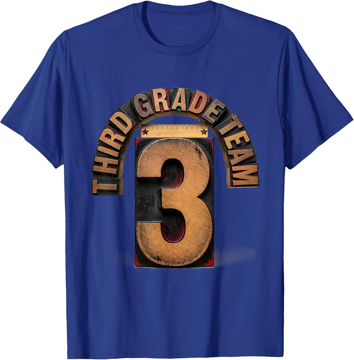 Third Grade Team Wood Type Letterpress Back To School T-Shirt - Royal Blue