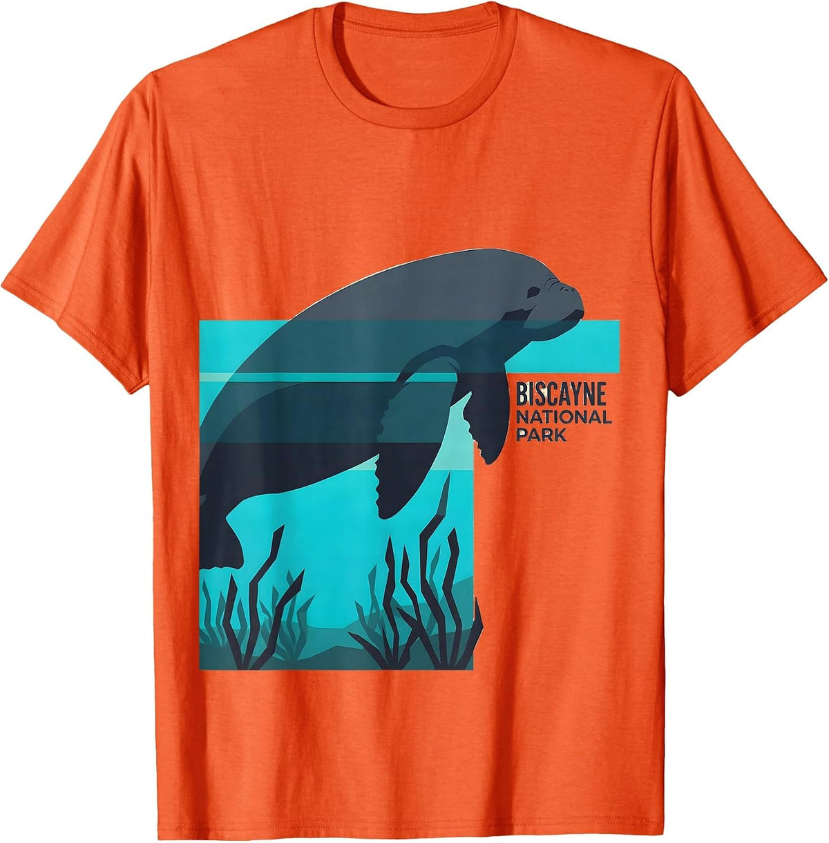 Men's Biscayne National Park Retro Flat Vector Manatee Wildlife T-Shirt - Orange