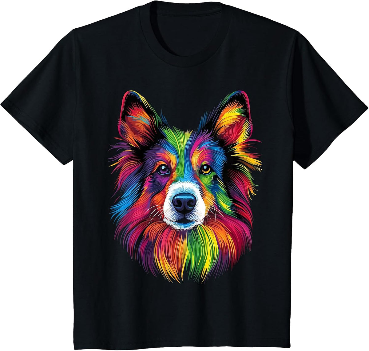 Colorful Sheltie Shetland Sheepdog Lover Cute Dog Black T-Shirt - Black